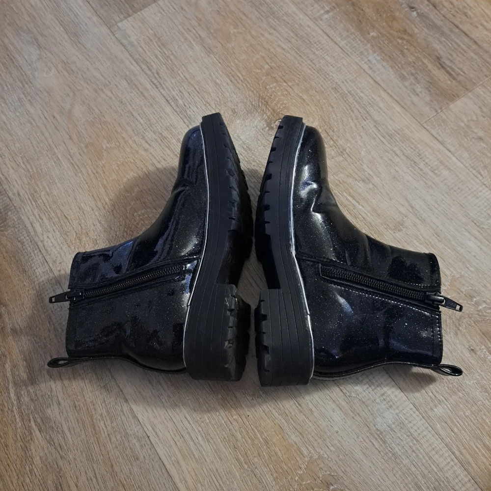 The Children's Place Kids Black Glitter Zip-Up Ankle Boots Size 12